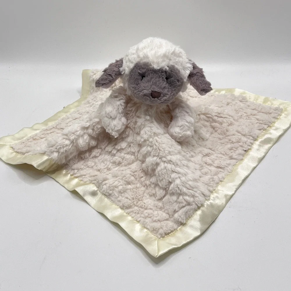 Mary Meyer Marshmallow Zoo Lamb Lovey Security Blanket Cream Grey Satin Trim